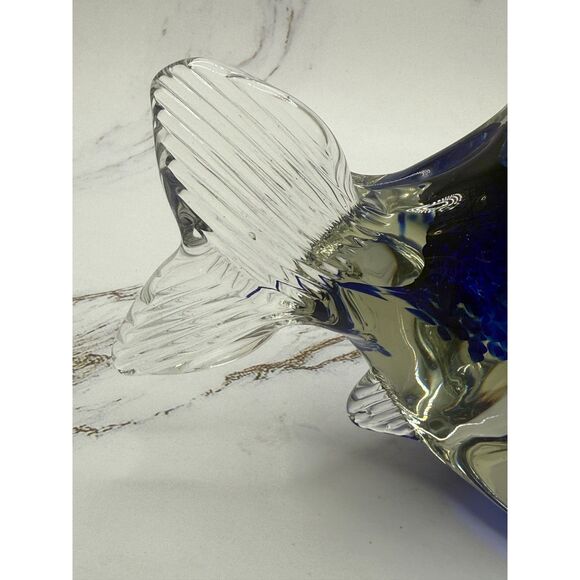 Murano Topical Fish Art Glass 7" Hand Blown Sculpture Sommerso Blue Fish - Picture 5 of 12
